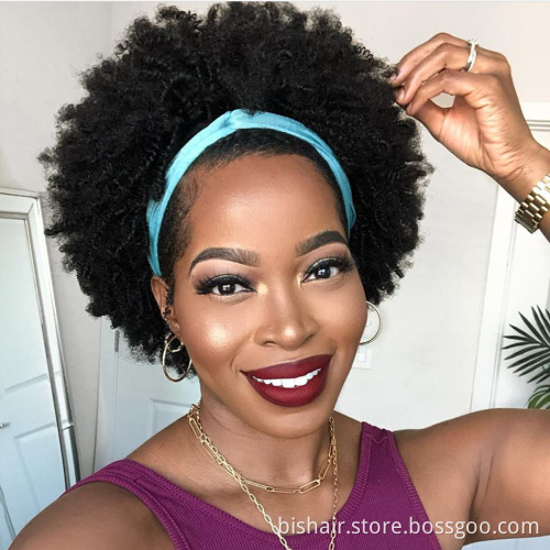 BIS Wholesale Short Afro Kinky Curly Headband Wigs For Black Women Brazilian Human Hair Wigs Glueless Full Machine Made Wig